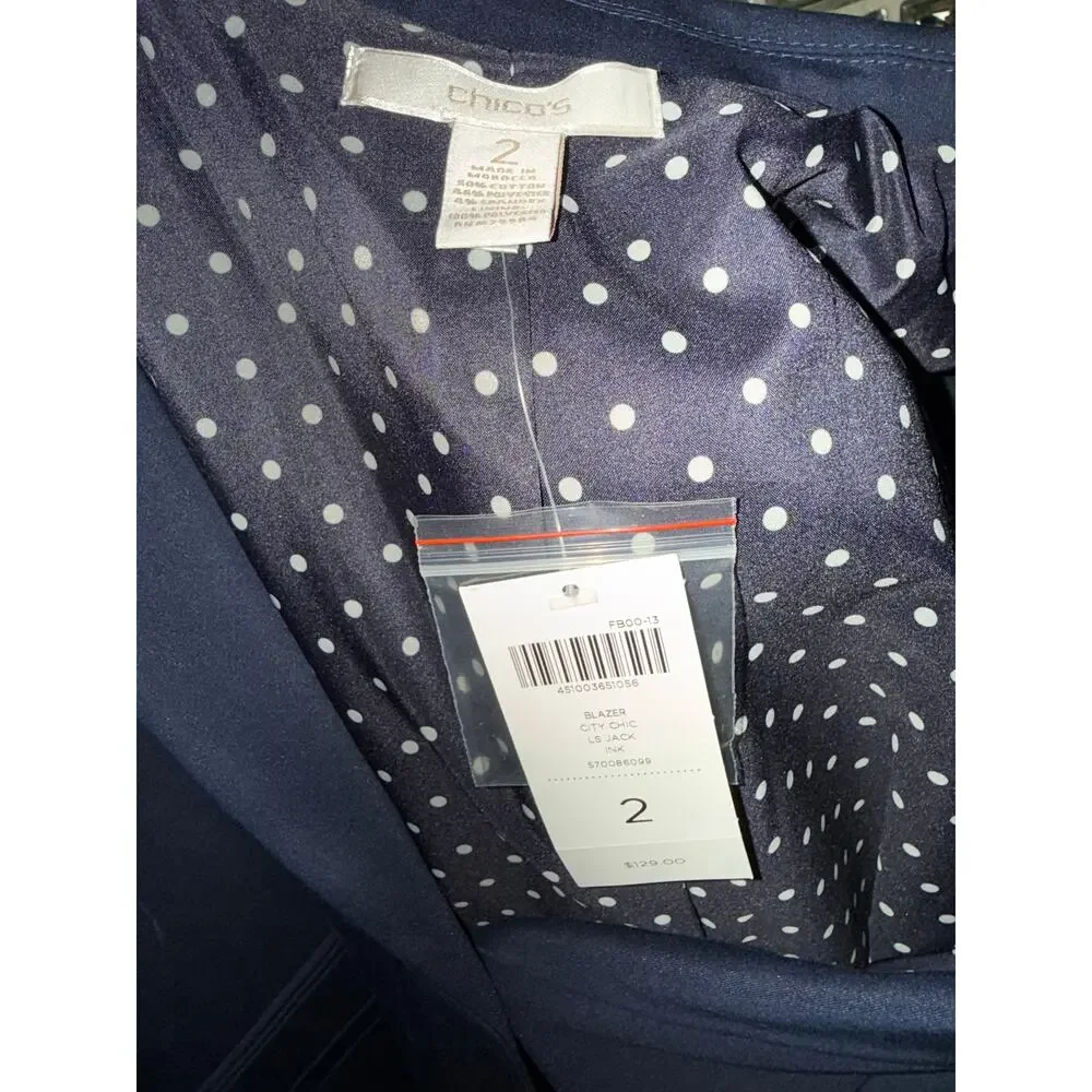 CHICO’S cotton blend navy blue blazer - size 2 (12-14/L)